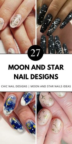 Find creative moon and star nail designs for short nails in black, blue, purple, pink, and gold. Perfect for simple and elegant looks. Save this pin to your nail art board and check out the article for more inspiration. Star Nail Designs, Chic Nail Designs, Star Nail, Moon Nails, Star Nails, Chic Nails, Simple Style, Pink And Gold