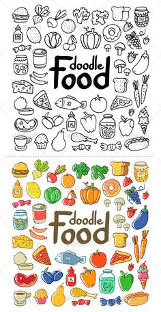 the food and drink coloring book is shown in three different colors, including blue, green,