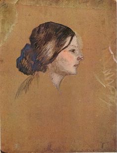 a painting of a woman's head in profile