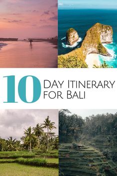 the top ten things to see in bali, including rice fields and mountains with text overlay