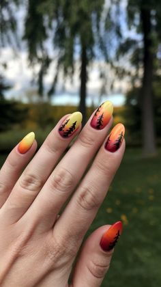 Transform your nails into a sunset masterpiece with our Sunset Hues with Silhouettes design! This stunning look features vibrant sunset colors blended beautifully, complemented by elegant silhouettes for a dramatic effect. Perfect for any occasion! Discover how to recreate this breathtaking nail art in our latest blog post!

#SunsetNails #SilhouetteNailArt #NailInspiration #FallNailTrends #NailDesign Sunset Ombre Nails, Round Nail Designs, Polka Dot Nail Designs, Vacation Nails Beach, Sunset Nails, Geometric Nail Art, Fun Nail Colors, Fall Nail Trends, Square Nail Designs