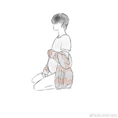 a drawing of a person sitting on the ground