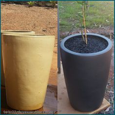 two different types of planters sitting next to each other