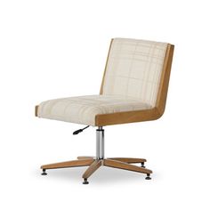 an office chair with wheels and a seat upholstered on the back, viewed from the front