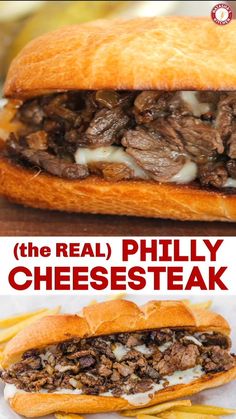 the real phily cheese steak sandwich with fries