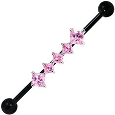 Black Pink CZ Industrial Barbell 37mm #bodycandy #industrial #piercing Different Ear Piercings, Cute Ear Piercings