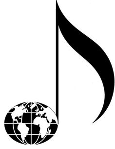 a black and white music note with the earth in it's center, on a white background