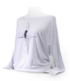 a white t - shirt with a black ballerina on it