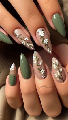 Mint Green Nails, Green Nail Art, Green Nail Designs, Makijaż Smokey Eye, Nail Designs Spring, Nail Art Summer, Floral Nails, Fall Nail Designs, Chic Nails