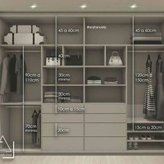 an image of a closet with measurements for clothes and other items on shelves in it