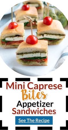 mini caprese bites appetizer sandwiches with cherry tomatoes