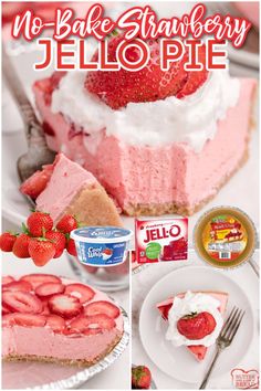 no bake strawberry jello pie with fresh strawberries on top