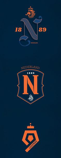 three different logos with the letter n in orange, blue and white on top of each other