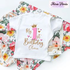 Pink T-shirt For Birthday, Name Print Tops For Birthday, Personalized Pink T-shirt For Birthday, 1st Birthday Shirt, 1st Birthday Shirts, Birthday Girl Shirt, Birthday Party Shirt, Text Box, Girl Shirt