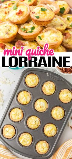 mini quiche tortillas in a muffin tin with text overlay