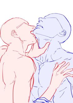 a drawing of two people with their mouths open and hands on each other's chest