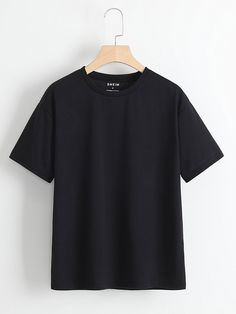 Black Basics  Short Sleeve Polyester Plain  Embellished Slight Stretch Summer Women Tops, Blouses & Tee Simple Colorer T-shirts, Cheap Black Men's Shirt, Cheap Collared Relaxed Fit T-shirt, Cheap Black Collared Shirt, Cheap Men's Black Shirt, Cheap Plain Collared Shirt, Cheap Black Button-up Shirt, Cheap Basic Crew Neck T-shirt, Cheap Casual T-shirt