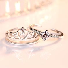 Size: Adjustable Opening Fashion Element: Crown Style: Fashion OL Two Piece Ring, Simple Crown, Star Celestial, Abstract Jewelry, Silver Statement Earrings, Couple Wedding Rings, Crown Ring, Tiny Earrings, Jewelry Wedding Rings