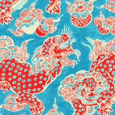 Dragons Fabric in Blue Pagoda Fabric, Traditional Decor Southern, Chinese Fabric, Asian Fabric, Waverly Fabric, 5 Elements, Kimono Pattern, Novelty Fabric, Foo Dog