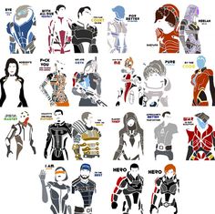 an image of some anime characters in different colors and sizes, all with their names on them