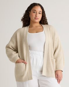 She's giving cozy evenings, busy days, chill vibes. Our fave organic cotton cardigan has dropped shoulders and lantern sleeves for a relaxed look — and now it’s available in extended sizes. Roomy front pockets add to the coziness and functionality. We made her in a bit of an oversized fit so you can wrap up in soft supple cotton.Also offered in sizes XS-XL. Plus Size Cardigan, Chic Cardigan, Oversized Sweater Cardigan, Cardigan Oversized, Chill Vibes, Plus Size Cardigans, Quarter Zip Sweater, Oversized Cardigan, Cotton Cardigan