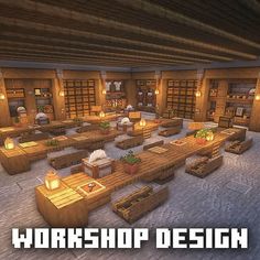 a large room filled with lots of tables and couches next to bookshelves