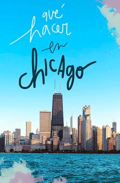 the chicago skyline is shown in this poster