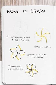 an open notebook with instructions on how to draw flowers