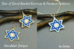 two pictures of star of david beaded earrings and pendant patterns