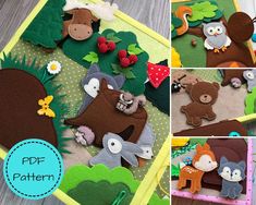 this is a collage of felt animals and trees