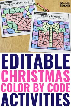 printable christmas color by code activities for kids to practice their handwriting and writing skills