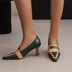 Category:Heels; Upper Materials:PU; Season:Summer,Spring; Heel Type:Stiletto; Gender:Women's; Size Suggestion:Please refer to the size chart to place an order; Toe Shape:Pointed Toe; Style:Vintage; Heel Height(inch):2-3; Outsole Materials:Rubber; Occasion:Daily; Closure Type:Loafer; Listing Date:04/15/2024; 2024 Trends:Vintage Shoes; Foot Length:; Foot Width:; Size chart date source:Provided by Supplier.; Heel Height:Mid Heel Square Toe Kitten Heels For Office In Spring, Green Round Toe Heels For Office, Low Heel Summer Court Shoes For Office, Low Heel Court Shoes For Summer Office, Summer Low Heel Court Shoes For Work, Square Toe Court Shoes For Summer Office Wear, Office Square Toe Heels With Wooden Heel, Spring Office Loafers With Padded Heel, Green Summer Office Heels