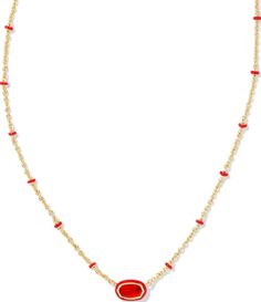 From Kendra Scott&#x2C; this necklace features:Short pendant necklace14k gold over brass Lobster clasp w/single adjustable slider bead closureApprox. 15" length Imported. Short Pendant Necklace, Dot Necklace, Christmas Necklace, Red Necklace, Strapless Mini Dress, Accessories Jewelry Necklace, Red Dots, Dillard's, Kendra Scott