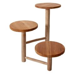 two wooden stools sitting next to each other