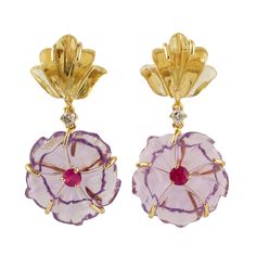 Classic Flower, Classic Earrings, Stone Carving, Independent Designers Fashion, Flower Shape, Flower Earrings, Pave Diamonds, Semiprecious Stones