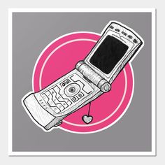 a drawing of a cell phone on top of a pink circle