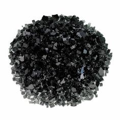 a pile of black glass chips on a white background