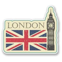 a sticker with the british flag and big ben in london, england on it