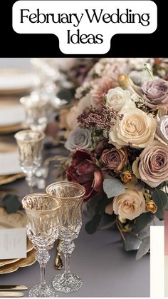 charming February wedding idea Flowers For February Wedding, February Wedding Colors Winter, February Wedding Ideas Color Palettes, Wedding Colors For February, Burgundy And Gold Wedding Reception, February Inspiration