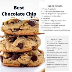 chocolate chip cookies stacked on top of each other with the words best chocolate chip written below