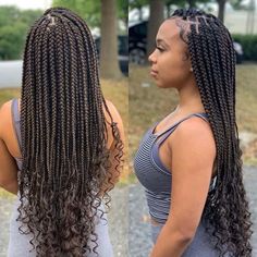 2023 Box Braids For Black Women, Individual Braids For Black Women Medium, Mid Back Box Braids With Curly Ends, Medium Box Braids With Knots, Box Braids Hairstyles Medium With Curls, Wavy Box Braids Hairstyles, Medium To Large Box Braids, Hair Styles Braids With Curls, Full Box Braids Medium