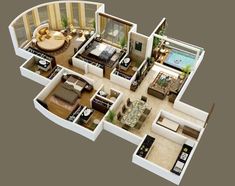 the floor plan of a three bedroom apartment with living room, dining and kitchen areas