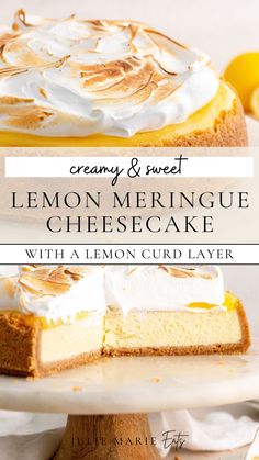 lemon meringue cheesecake with a lemon curd layer on the top and bottom