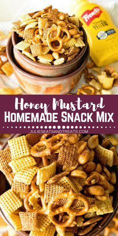 honey mustard homemade snack mix in a bowl