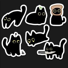 black cat stickers with different shapes and sizes, including one that has a knife in it