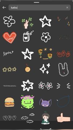 an iphone screen with various stickers on the back and side, including hearts, stars,