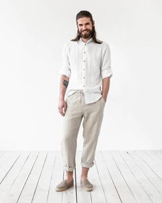 Mens Linen Pants PALERMO in Natural melange | MagicLinen Mens Wardrobe Essentials, Mens Linen Pants, Wrinkled Clothes, Linen Clothing, Mens Linen, Linen Duvet Covers, Linen Duvet, Linen Trousers, Men's Wardrobe