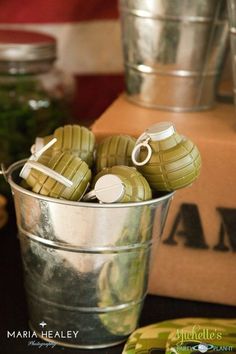 there are some green candies in a bucket