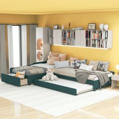 a living room filled with furniture and yellow walls