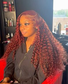 Different Wig Colors, Red Wigs Hairstyles, Curly Hair With Wand, Red Deep Wave Wig, Water Wave Wig Styles, Curly Red Wig, Vacay Hairstyles, Full Volume Hair